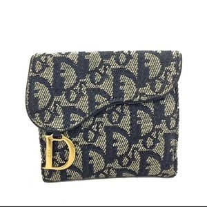 Authentic Christian Dior Trotter Saddle Canvas Leather Bifold Wallet